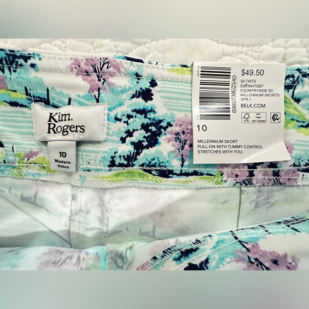 NWT Kim Rogers SZ 10 Scenic Print Women's Skorts pull on tummy control - Picture 4 of 7
